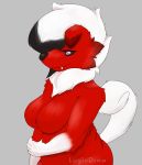  2020 anthro big_breasts big_butt breasts butt canid canine canis curvy_figure digital_media_(artwork) female fur hair hi_res lugio-france lycanroc mammal midnight_lycanroc nintendo nude oka_(character) pok&eacute;mon pok&eacute;mon_(species) red_wolf simple_background slightly_chubby smile solo thick_thighs video_games wide_hips wolf 