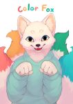  anthro black_nose canid canine clothed clothing color_fox fox front_view fur looking_at_viewer mammal multi_tail multicolored_eyes red_tongue simple_background solo teeth tongue white_background white_body white_fur 