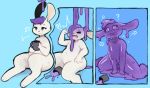  ambiguous_gender anthro confusion cup eerieviolet goo_creature goo_transformation hair lagomorph leporid mammal nude open_mouth purple_hair rabbit sequence sitting smile solo spiral_eyes surprise transformation 