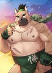 2020 anthro belly brown_body brown_fur canid canine canis cute_fangs domestic_dog fur hi_res humanoid_hands male mammal moobs nipples outside overweight overweight_male scar solo sumo taki_kaze tokyo_afterschool_summoners video_games yasuyori 