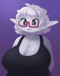  2018 big_breasts breasts clothing eerieviolet eyewear female glasses hair half-length_portrait humanoid humanoid_pointy_ears not_furry portrait red_glasses shirt simple_background solo tank_top topwear white_hair 
