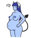  anne arcnod belly big_belly blue_body blue_skin demon female hair hime_cut horn humanoid monster monster_girl_(genre) nude pregnant pubes spade_tail 