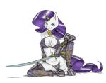  anthro anthrofied armor baron_engel breasts cleavage clothed clothing collar color_edit colored edit equid equine female friendship_is_magic horn horn_ring legwear looking_at_viewer mammal melee_weapon metal_bikini my_little_pony rarity_(mlp) skimpy smile smirk solo spread_legs spreading sword thigh_highs traditional_media_(artwork) unconvincing_armor unicorn weapon 