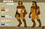  anthro balls butt english_text erection genitals hi_res humanoid_penis hyaenid hyenajack jakenwolfy male mammal model_sheet muscular muscular_male nipples nude penis solo text 