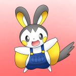  1:1 clothing emolga nintendo overalls pikatiu pok&eacute;mon pok&eacute;mon_(species) red_background simple_background video_games 