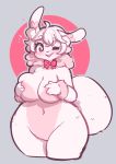  &lt;3 &lt;3_eyes 2018 anthro blush breasts eerieviolet female fur hair holding_breast lagomorph leporid mammal navel nude one_eye_closed open_mouth rabbit ribbons simple_background smile solo thick_thighs white_body white_fur white_hair wide_hips 