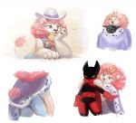  black_body black_fur cape cartoon_network clothing cowboy crown digitigrade domestic_cat felid feline felis fur green_eyes hug king king_snugglemagne_xxv lion male male/male mammal mao_mao:_heroes_of_pure_heart muscular muscular_male pantherine peachmayflower royalty sheriff_mao_mao_mao 