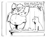  2019 anthro bathing belly burrnie canid canine clothing duo english_text felid lion male mammal moobs navel nipples overweight overweight_male pantherine sitting swimwear text 