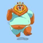  1:1 2019 anthro belly blue_background bottomwear brown_body brown_fur burrnie clothing eyewear fur glasses hi_res male mammal navel overweight overweight_male pants shirt simple_background solo topwear ursid 