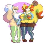  1:1 anthro areola big_breasts bimbofication bodily_fluids braixen breasts canid canine clothing digital_media_(artwork) duo female fox fur genitals hair hi_res huge_breasts inner_ear_fluff jroy101 lips makeup mammal nintendo nipples pok&eacute;mon pok&eacute;mon_(species) pussy rubber simple_background thick_thighs transformation tuft video_games 