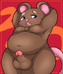  2020 anthro balls belly big_balls blue_eyes blush brown_body brown_fur erection fur genitals hi_res holidays humanoid_penis kemono kusosensei male mammal moobs murid murine navel new_year nipples overweight overweight_male penis rat rodent solo year_of_the_rat young 