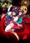  1girl 2020 animal_ears bell black_hair breasts china_dress chinese_clothes chinese_zodiac detached_sleeves dress elbow_gloves envelope fireworks flats gloves gourd green_sleeves happy_new_year highleg highleg_dress highres holding holding_weapon jingle_bell mouse_ears mouse_girl mouse_tail new_year no_bra original panties pelvic_curtain purple_dress red_panties red_sash ryuusei_(mark_ii) sash short_hair side-tie_panties signature single_elbow_glove single_thighhigh small_breasts solo tail thighhighs underwear weapon white_gloves white_legwear wide_sleeves year_of_the_rat yellow_eyes 
