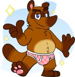  2020 animal_crossing anthro biped blue_eyes briefs brown_body brown_ears brown_eyebrows brown_fur brown_tail bulge canid canine chest_tuft clothed clothing digital_media_(artwork) dipstick_tail eyebrows fingers fur gloves_(marking) goronic hi_res humanoid_hands leg_markings male mammal markings multicolored_body multicolored_fur multicolored_tail nintendo pawpads pink_clothing pink_pawpads pink_underwear raccoon_dog simple_background slightly_chubby smile socks_(marking) solo tanuki toes tom_nook_(animal_crossing) topless tuft underwear video_games 