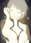  1girl breasts closed_eyes commentary_request dress highres ico pointy_ears short_hair silver_hair solo white_dress yorda 