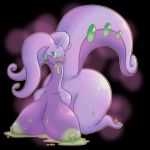  1:1 2020 2_toes all_fours antennae_(anatomy) anthro areola big_breasts big_butt bodily_fluids breast_rest breasts butt curled_tail dragon drooling eyelashes female goodra green_eyes hi_res huge_breasts huge_butt long_neck long_tongue nintendo nipples no_pupils nude open_mouth pok&eacute;mon pok&eacute;mon_(species) pokiprawns puffy_areola purple_body saliva slime smile solo teeth thick_tail thick_thighs toes tongue tongue_out video_games 