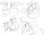  anthro belly big_belly big_breasts breasts canid canine duo english_text female female_pred fox male male/female male_prey mammal michael_higgs open_mouth oral_vore overweight overweight_female swallowing text traditional_media_(artwork) vore 