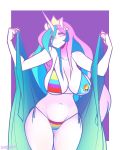  anthro big_breasts bikini breasts clothing crown da3rd equid female friendship_is_magic hi_res horn mammal my_little_pony princess_celestia_(mlp) rainbow_dash_(mlp) swimwear unicorn 