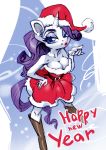  2019 absurd_res anthro anthrofied boots breasts christmas cleavage clothed clothing dress equid female footwear friendship_is_magic hat headgear headwear hi_res holidays holivi horn lipstick makeup mammal my_little_pony rarity_(mlp) red_lipstick santa_hat snowflake solo unicorn 