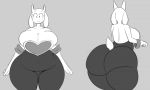  belly big_breasts big_butt boss_monster bovid breasts butt caprine cleavage clothed clothing costume female gloves goat handwear looking_at_viewer mammal mechaclank monochrome multiple_images overweight simple_background solo thick_thighs toriel undertale video_games wide_hips 