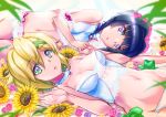  1000 2girls akatsuki_kirika black_hair blonde_hair blush breasts bridal_veil cleavage dress flower green_eyes groin hair_flower hair_ornament hairclip holding_hands looking_at_viewer medium_breasts multiple_girls navel open_mouth panties pink_eyes senki_zesshou_symphogear shiny shiny_hair shiny_skin short_hair small_breasts tsukuyomi_shirabe twintails underwear veil wedding_dress white_panties yuri 