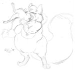  1998 anthro belly big_belly big_breasts breasts canid canine duo female female_pred fox genitals larger_female male male_prey mammal michael_higgs monochrome open_mouth oral_vore overweight overweight_female penis size_difference smaller_male swallowing thick_thighs traditional_media_(artwork) vore 