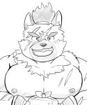  2020 anthro blush canid canine canis domestic_dog hi_res humanoid_hands kemono male mammal mohumohudansi moobs nipples scar simple_background solo tokyo_afterschool_summoners video_games white_background yasuyori 
