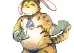  2016 absurd_res anthro belly blush felid hi_res humanoid_hands kemono male mammal moobs navel necktie one_eye_closed oneko_takasuke pantherine simple_background slightly_chubby solo tiger white_background wink 