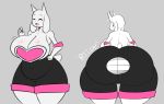  belly big_breasts big_butt blush boss_monster bovid breasts butt caprine cleavage clothed clothing costume female gloves handwear looking_back mammal mechaclank multiple_images overweight simple_background thick_thighs toriel undertale video_games wardrobe_malfunction white_body wide_hips 
