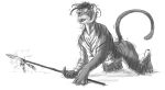  all_fours breasts claws comictf digitigrade felid female feral_to_anthro greyscal hair mammal melee_weapon nude open_mouth pantherine polearm solo spear tiger transformation weapon 
