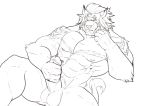  2020 abs anthro arm_support balls biceps black_and_white christrdo erection fangs felid feline final_fantasy final_fantasy_xiv fur genitals grin hair hi_res holding_penis hrothgar humanoid_penis inviting lying male mammal mane mane_hair masturbation monochrome muscular muscular_male nipples on_back one_eye_closed pecs penis quads seductive sharp_teeth smile solo spreading square_enix teeth triceps video_games wink 