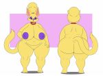  areola big_areola big_breasts big_butt big_ears big_tail breasts butt eyeliner eyeshadow felid feline female fur gem huge_butt jewelry makeup mammal mature_female model_sheet mother necklace overweight parent pearl_(gem) pearl_necklace scarlet_(pokebii) simple_background slightly_chubby sssonic2 wide_hips yellow_body yellow_fur 