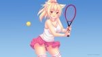  animal_ears breasts cleavage fast-runner-2024 gradient orange_eyes original panties ponytail sport striped_panties tennis thighhighs tiffy underwear upskirt watermark 