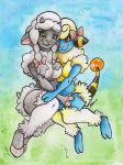  braided_hair breasts duo featureless_breasts hair mareep nintendo pok&eacute;mon pok&eacute;mon_(species) shiverz video_games wooloo 