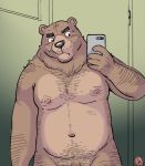  2020 agiran anthro belly black_nose blush genitals hi_res humanoid_hands kemono male mammal moobs navel nipples penis phone slightly_chubby solo ursid 