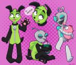  2019 antennae_(anatomy) anthro black_body black_ears black_fur black_paws black_tail blue_eyes canid canine canis clothing costume domestic_dog domestic_pig english_text fur fursuit gir green_body green_fur grey_body happy hi_res invader_zim machine mammal metallic_body nickelodeon pink_background robot simple_background smile solo suid suina suit sus_(pig) text tongue tongue_out xiamtheferret zipper 