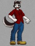  2020 anthro bottomwear bulge canid canine canis clothed clothing digital_media_(artwork) domestic_dog eyewear flannel_shirt glasses hi_res husky jeans looking_at_viewer male mammal model_sheet nordic_sled_dog pants perpleon shirt simple_background solo spitz topwear 