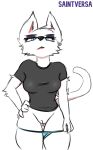  clothing domestic_cat felid feline felis female genitals hi_res mammal pussy saintversa undressing 