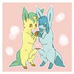  &lt;3 1:1 2019 3_toes balls blue_body blue_eyes blue_fur blush brown_eyes dipstick_ears duo eeveelution feral feral_on_feral flora_fauna frottage fur genitals glaceon hand_holding hi_res humanoid_penis leaf_ear leaf_tail leafeon leg_markings male male/male mammal markings multicolored_ears nintendo penis plant pok&eacute;mon pok&eacute;mon_(species) pu_sukebe sex simple_background socks_(marking) standing tan_body tan_fur toes video_games 