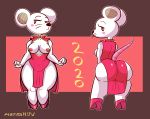  2020 absurd_res anntxiunsfw anthro areola asian_clothing big_butt blush breasts butt chinese_clothing clothed clothing east_asian_clothing exposed_breasts female footwear front_view fur hi_res high_heels looking_back mammal murid murine nipples rat rear_view red_eyes rodent shoes simple_background skimpy thick_thighs watermark white_body white_fur wide_hips 