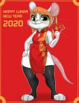  absurd_res anthro breasts chinese_outfit clothed clothing dress female hair hi_res legwear mammal mouse murid murine orange_hair psakorn_tnoi rat rodent small_breasts solo thigh_highs 