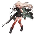  1girl bags_under_eyes bangs black_dress black_footwear black_nails boots box_magazine bruise bullet clenched_teeth dress english_text fingernails fire full_body girls_frontline green_jacket gun hair_ornament hairclip heavy_machine_gun holding holding_gun holding_weapon injury jacket jong_tu light_brown_hair long_hair long_sleeves looking_to_the_side machine_gun nail_polish object_namesake official_art open_clothes open_jacket parted_lips red_eyes red_legwear short_dress sidelocks solo teeth thighhighs torn_boots torn_clothes torn_dress torn_jacket torn_legwear transparent_background type_80 type_80_(girls_frontline) very_long_hair watermark weapon web_address 