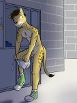  anthro balls briefs cheetah circumcised clothing crotch_tuft dressing felid feline flaccid footwear footwear_only fuze genitals hi_res humanoid_penis locker looking_at_viewer male mammal mostly_nude nervous penis shoes shoes_only solo tighty_whities tuft underwear white_clothing white_underwear 