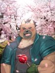  2020 anthro black_nose blush brown_body brown_fur canid canine canis clothing cute_fangs domestic_dog eyes_closed fur hi_res humanoid_hands ituduki_aaa kemono male mammal overweight overweight_male scar shirt solo tokyo_afterschool_summoners topwear video_games yasuyori 