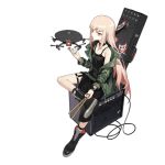  1girl ahoge alternate_costume amplifier bangs belt black_dress black_footwear black_nails boots buckle cable collarbone cross cross-laced_footwear cross_earrings crossed_legs dress drone drumsticks earrings full_body girls_frontline glaring green_jacket hand_up holding holding_drumsticks jacket jewelry jong_tu lace-up_boots leather leather_choker leather_wrist_straps light_brown_hair long_hair looking_at_viewer mouth_hold multiple_earrings multiple_rings nail_polish o-ring off_shoulder official_art open_clothes open_jacket punk red_eyes ring rocker-chic side_slit sidelocks sitting sitting_on_object skirt solo tank_top thigh_strap thumb_ring transparent_background type_80_(girls_frontline) very_long_hair weapon_case wrist_straps 