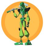  2017 absurd_res ambiguous_gender armor atticustm1 axe bionicle detailed_background digital_drawing_(artwork) digital_media_(artwork) fingers green_body green_eyes hi_res holding_object holding_weapon humanoid lego lewa looking_at_viewer machine mask melee_weapon not_furry robot simple_background solo standing toa weapon 