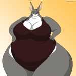  1:1 anthro big_breasts breasts cjshadorunner cleavage clothed clothing female huge_breasts huge_thighs hyper hyper_thighs lagomorph leporid mammal rabbit solo thick_thighs 