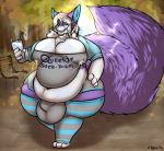  anthro araidian_(artist) balls bench big_balls big_breasts big_penis big_tail bodily_fluids breasts bulge canid canine clothing cyrusnox drinking_glass drinking_straw fennec fox genitals gynomorph huge_balls huge_breasts huge_penis hyper hyper_balls hyper_breasts hyper_bulge hyper_genitalia hyper_penis intersex lactating leaf legwear looking_at_viewer mammal nipples overweight penis smile stockings thick_thighs tree walking 
