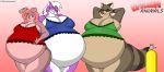  anthro belly big_belly breasts canid canine canis cjshadorunner clothed clothing female group hyper hyper_belly inflation lagomorph leporid lingerie mammal procyonid rabbit raccoon wolf 