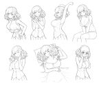  @_@ ^_^ ^o^ blush bra breasts cleavage closed_eyes collarbone eyebrows_visible_through_hair food girls_frontline greyscale hamburger highres holding holding_food large_breasts looking_at_viewer looking_away monochrome open_mouth short_hair short_twintails sketch smile spas-12_(girls_frontline) terras twintails underwear wavy_hair 