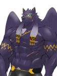  abs black_body black_fur bulge clothed clothing felid fur hi_res male mammal muscular muscular_male nipples owatana0 pantherine pecs scar tezcatlipoca tokyo_afterschool_summoners topless video_games wings 